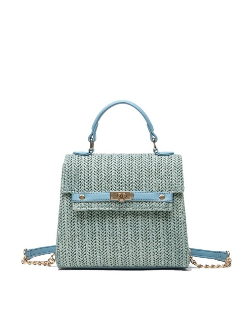 Mini Woven Top-Handle Bag in Light Blue